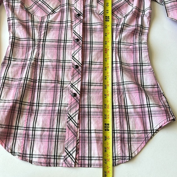 Rock & Roll Cowgirl Plaid Lace Western Long Sleeve Snap Shirt - Picture 13 of 13